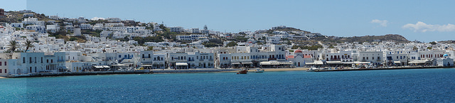 Mykonos town - a panoramic view of the harbor