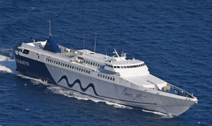 Paros Jet. Capacity 850 passengers, 150 vehicles. Speed 37 KNOTS