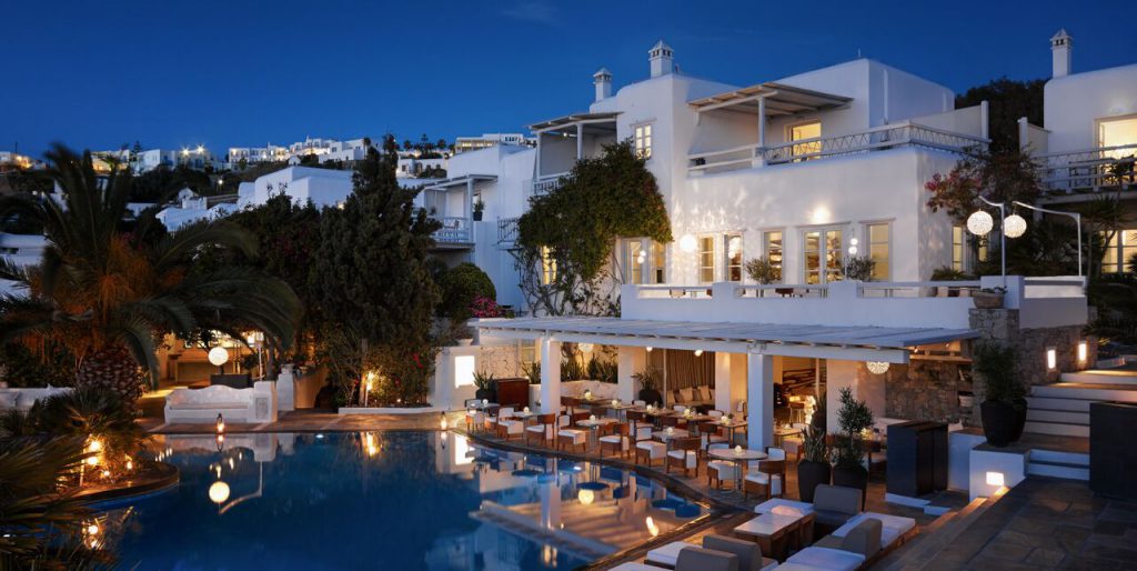 Mykonos hotels with gym - Belvedere hotel at night