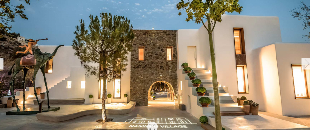 The beautiful shopping mall at Nammos Village, next to Psarou beach in Mykonos.