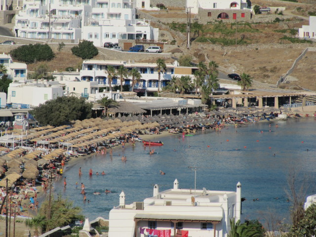 Where to stay in Mykonos - Ornos Beach is pretty crowded