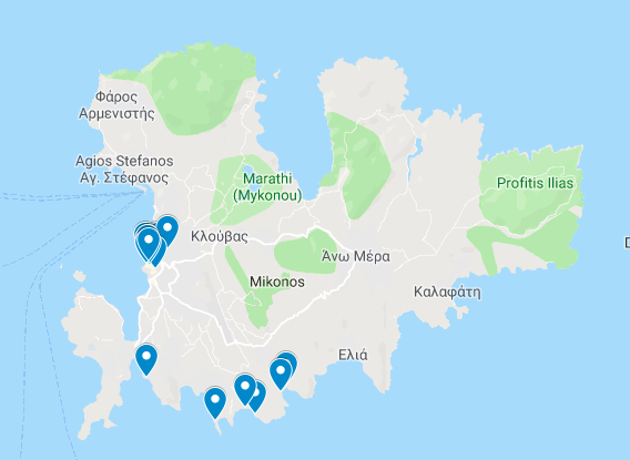 Mapa de la vida nocturna de Mykonos