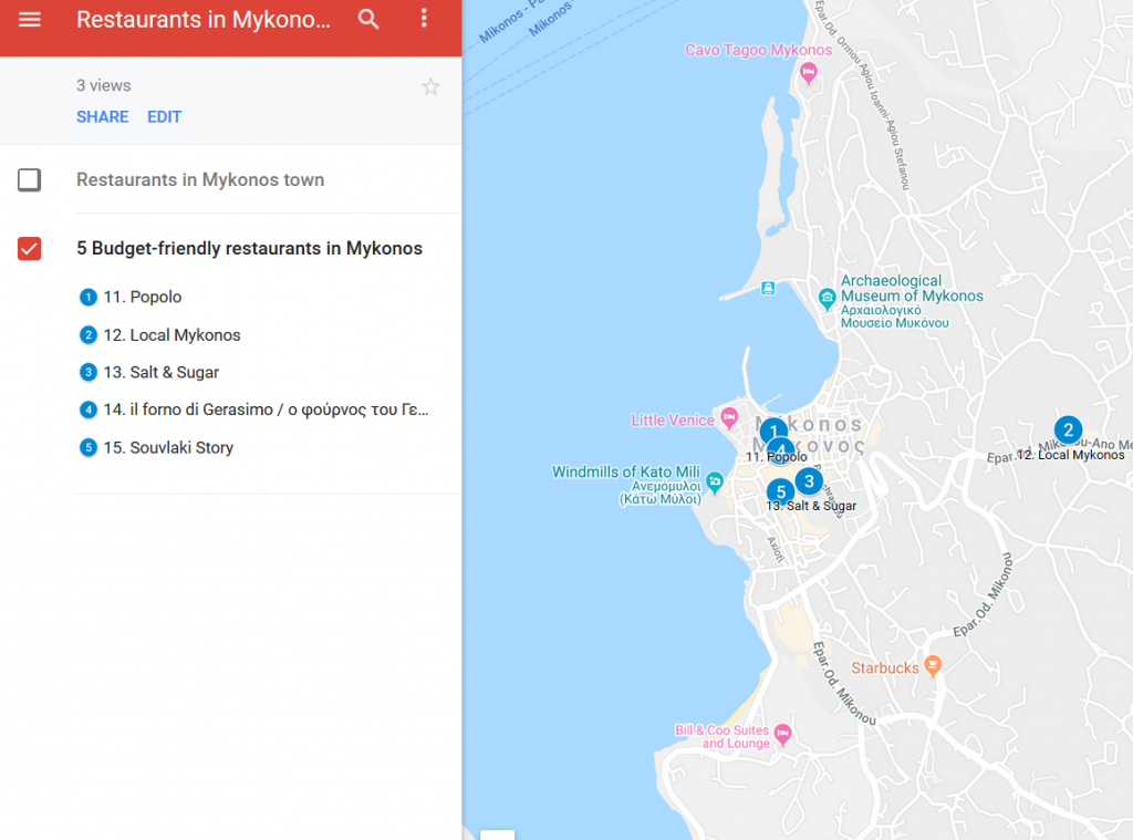 Wo man in Mykonos essen kann: Eine Karte mit den 5 besten budgetfreundlichen Restaurants in Mykonos