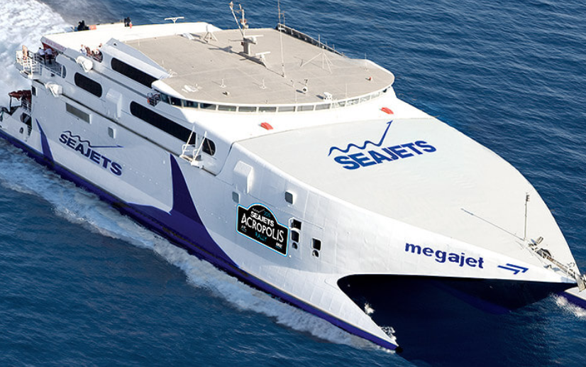 Mykonos to Santorini ferry: The MegaJet ferry from SeaJets