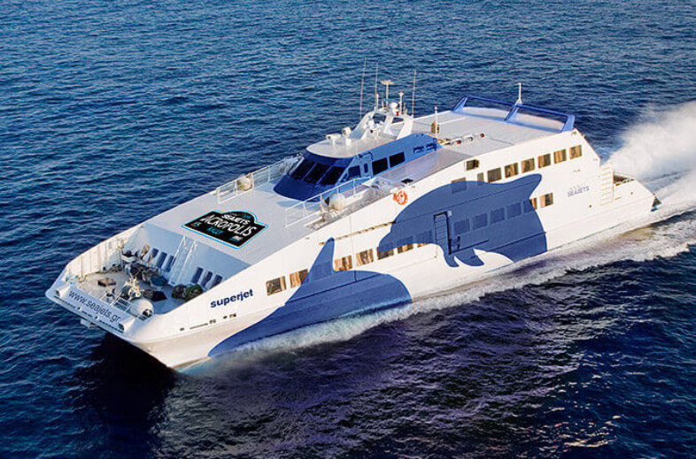 Mykonos to Santorini ferry: The SuperJet ferry from SeaJets