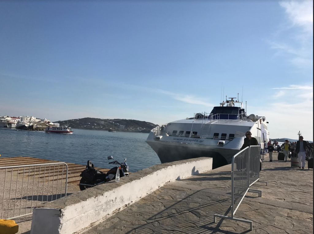 Mykonos to Athens - The Seajet at the port of Mykonos