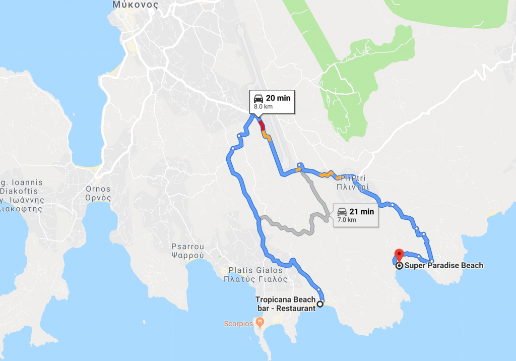 Paradise Beach to Super Paradise Beach map