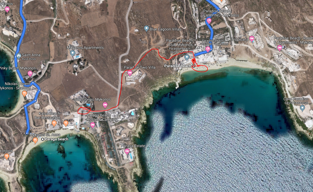 Paraga Beach to Paradise beach walking path. It will take you 5 minutes to walk from Paraga beach to Paradise beach