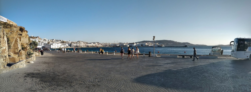 The Old Port Bus Station (Terminal) in Mykonos. It is also called "The Northern Bus Station" in Mykonos.