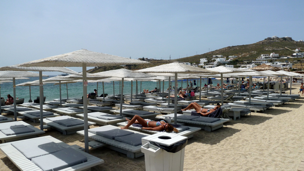 A sunbed in Ornos beach costs around 20 euros.