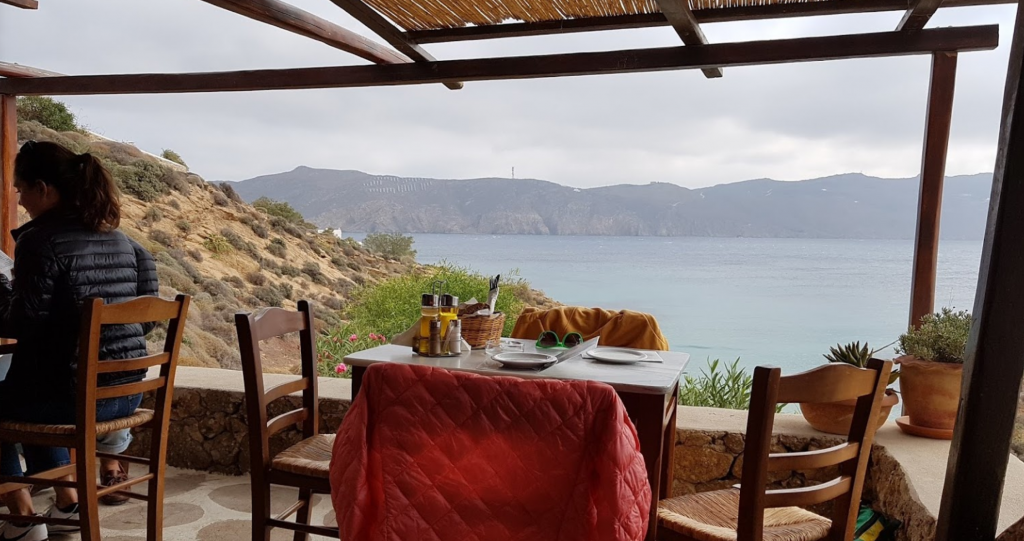 The view from Kiki's tavern to the sea